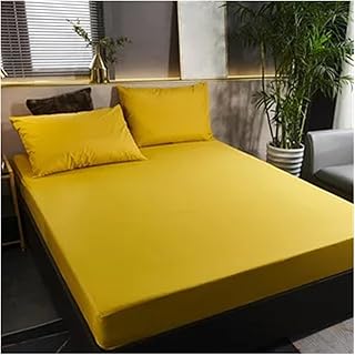 Funda de colchón impermeable, sábana bajera transpirable, color sólido, protector de cama para dormitorio, habitación de invitados, color amarillo, 90 x 200 x 30 cm