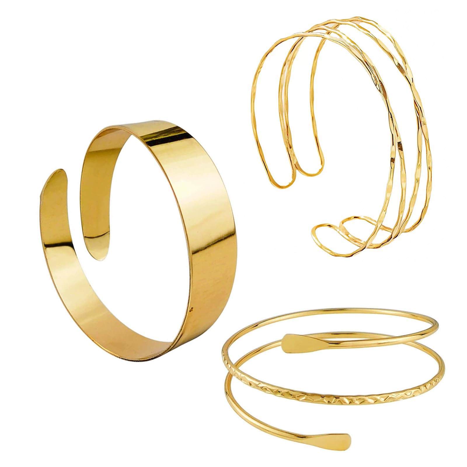 BONGSHAKALAKA 3 Piezas Brazaletes Dorados Para La Superior Del Brazo Brazalete Mujer En Espiral Brazalete Metálico Ajustables Para Brazo Superior Moda Brazo Abierto Superior Brazalete Para Bodas Fiestas Uso Diario