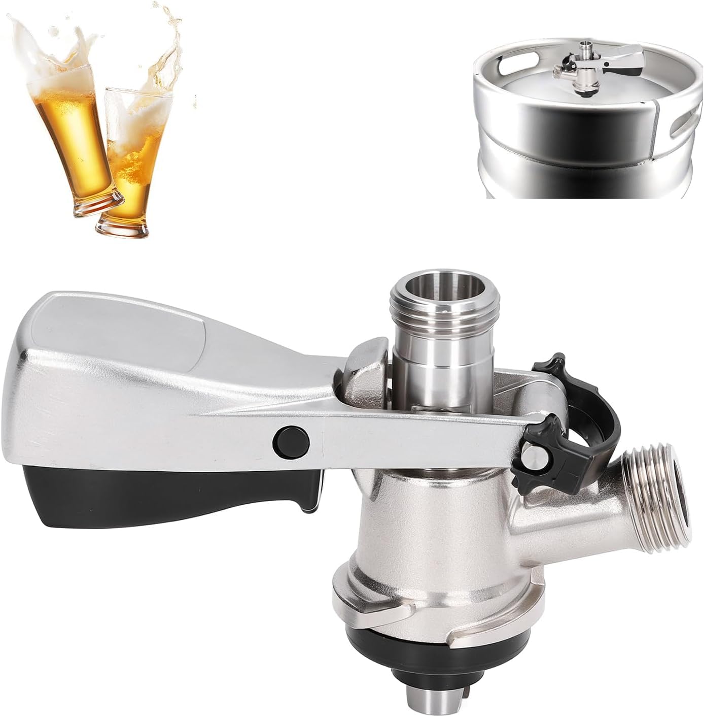 Tissting Kegverschluss Zapfkopf Typ S G5/8 Gewinde Keg Zapfkopf mit Überdruckventil, 304 Edelstahl Bier Bierfass Zapfanlage Flachkeg Bierzapfköpfe für Heimbrausystem