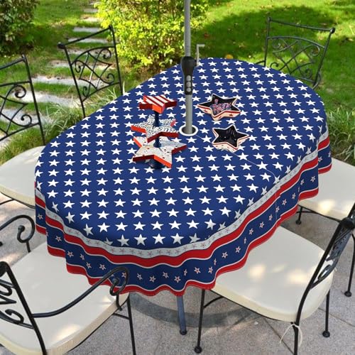 bnhjsdw Fourth of July Oval Outdoor Tablecloth Memorial Day Patriotic Table Cloth American Flag, Stars Table Cloths for Indoor and Outdoor Kitchen Dining-60 x120 by bnhjsdw - Used condition - Image 2