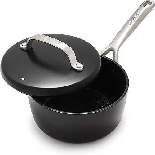 GreenPan GP5 - Cacerola antiadherente de cerámica dura anodizada avanzada, 2 cuartos de galón con tapa aislada, sin PFAS, inducción, apta para