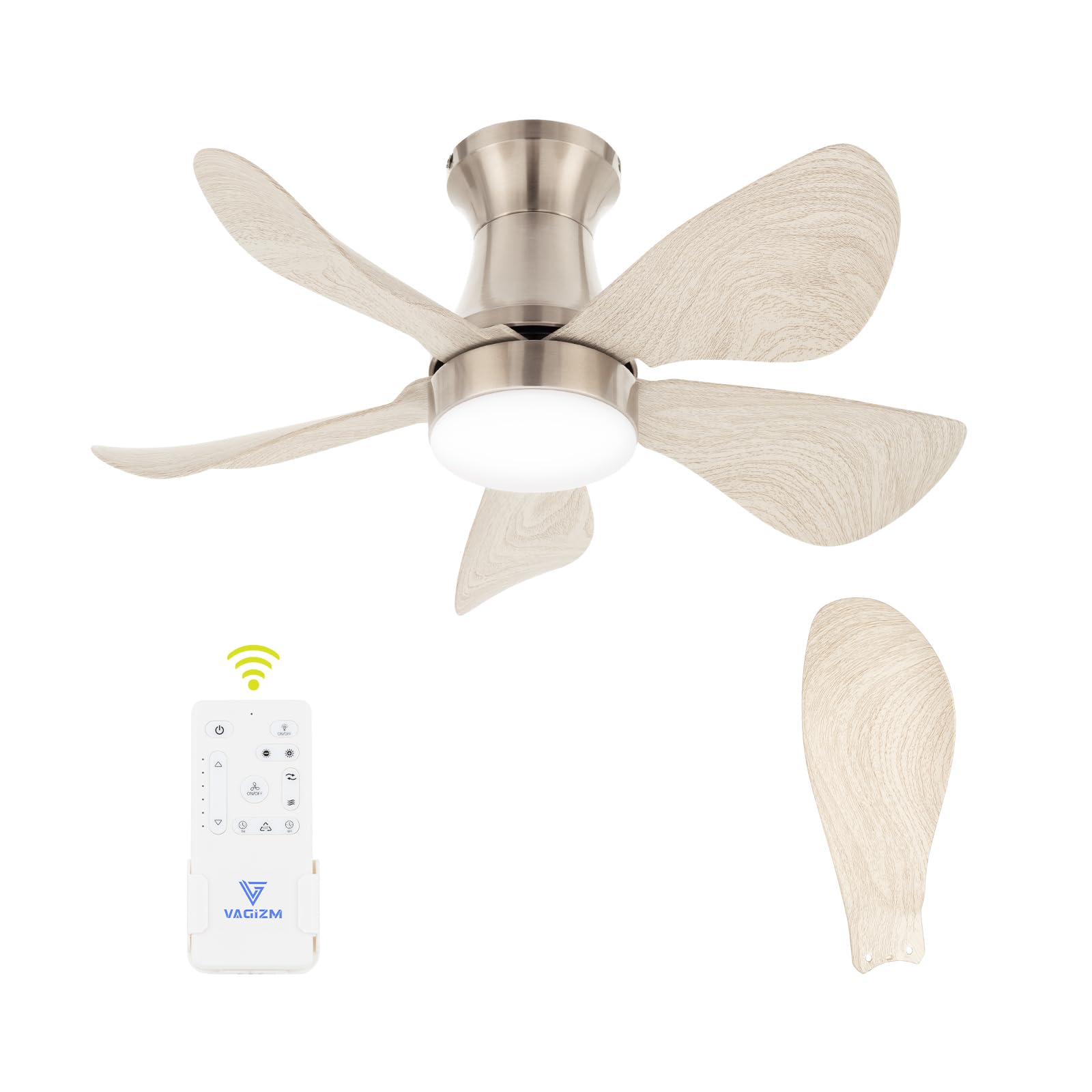 Vagizm Deckenventilator mit Beleuchtung für Schlafzimmer:76cm leiser Deckenventilator mit Fernbedienung für Wohnzimmer - Umkehrbarer DC- Motor – Grau 5 Flügel - Timer Funktion V
