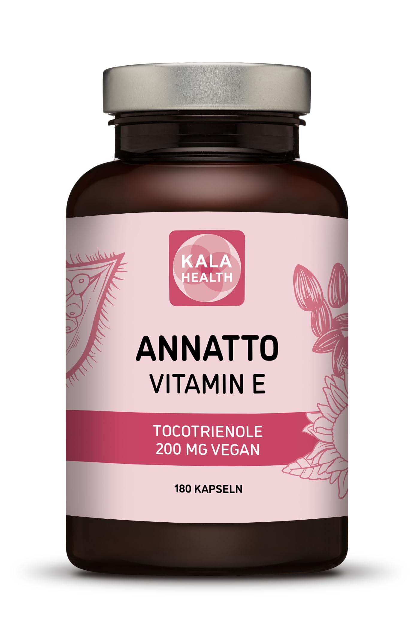 Annatto Tocotrienole 200mg Vegan Kala Health Vitamin-E-Ergänzungsmittel, frei von Tocopherol, Eannatto-Kapseln ohne PAKs und Schadstoffe – gentechnikfrei und antioxidativ (180)
