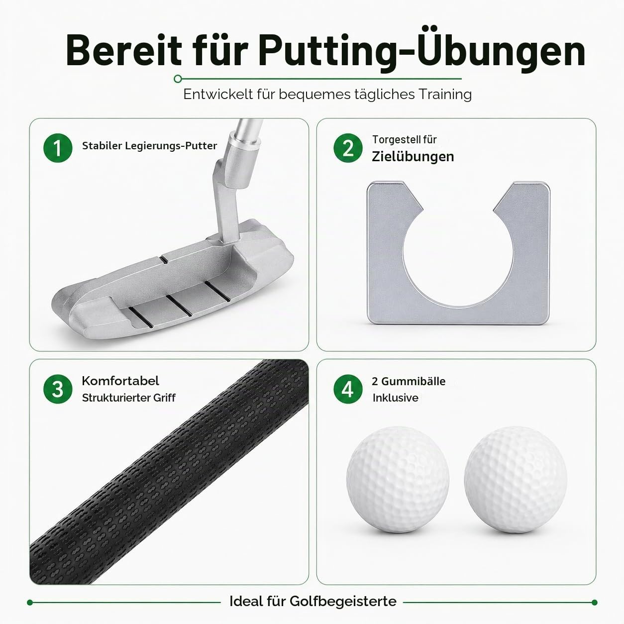 Putter Golf, Golfschläger, Golf Büro Set, mit Alu-Putter, Torständer aus Holz, Gummibällen und PVC-Tragetasche, für Indoor oder Outdoor Golftraining