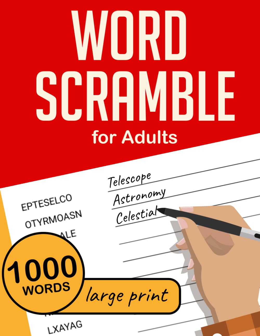Word Scramble for Adults, Large Print Word Puzzle Jumble book and Fun Word Anagram Games Activity challenge