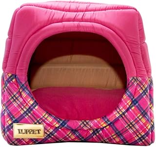 Toca e Cama Luppet 2 em 1 com Almofada para Cães e Gatos de até 5Kg Rosa Xadrez M