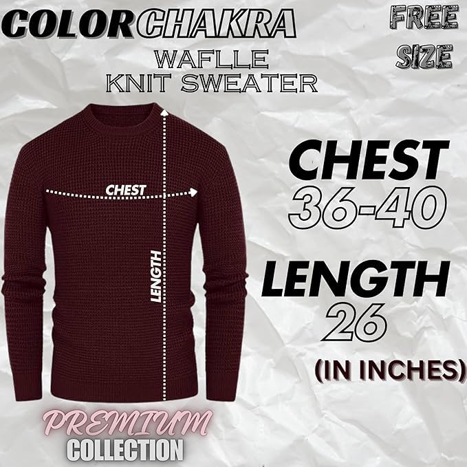 Image of ColorChakra Waffle Knit Mens Sweater Woolen Round Neck Wool Pullover