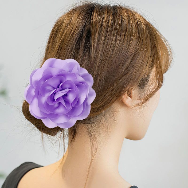 Image of Dainty Fabric Rose & Camellia Flower Oversized Brooch Pins & Hair Clip - Large Lapel Pin, 4.3in /7.5in