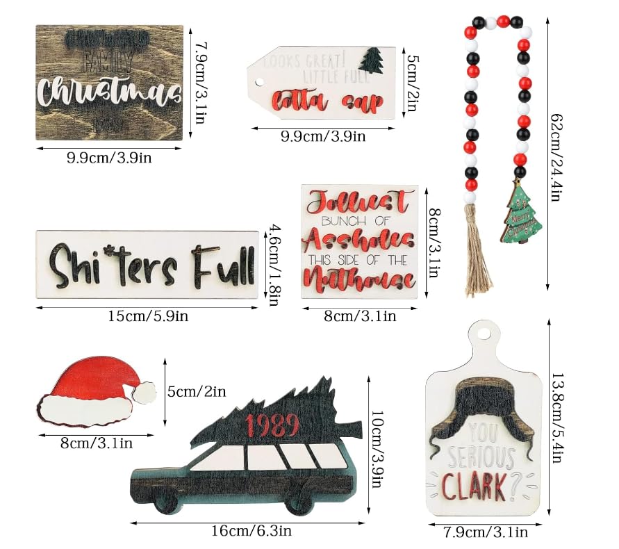 DULRLLY 7pcs Christmas Tiered Tray Decor Set, Rustic Farmhouse Autumn Fall Supplies, Xmas Wooden Tabletop Signs for Christmas Farmhouse Home Kitchen Party Decoration (Not Included Tray) - Image 4