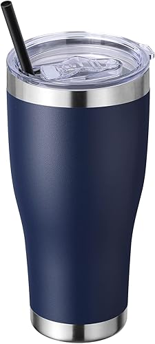 Miniatura 1 de DOMICARE Vaso de 30 onzas con tapa y pajilla, vasos de acero inoxidable a granel, aislamiento al vacío de doble pared, taza de viaje para café, vaso