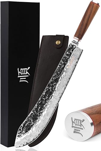 Miniatura 1 de YOUSUNLONG Cuchillo para romper nariz de toro de 14 pulgadas (14.016 in) de longitud extra súper japonés martillado acero Damasco mango de madera de