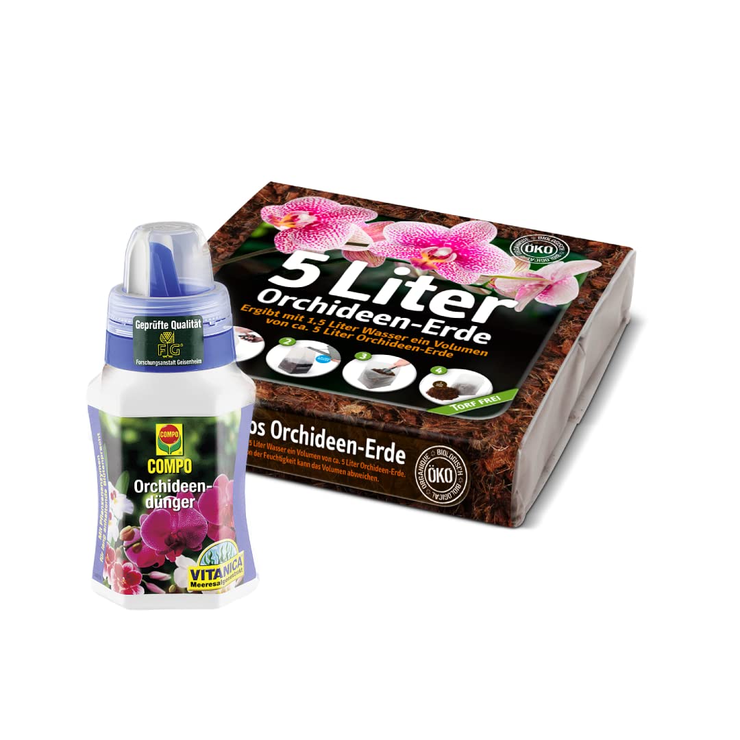 Kit De Rempotage D'ORCHIDÉES | Substrat de Coco pour Orchidées - 5L | Compo Engrais pour Orchidées - 0,25L | Pour Tous Les Types de Plantes | Renforce Résistance | Stimule la Croissance des Racines