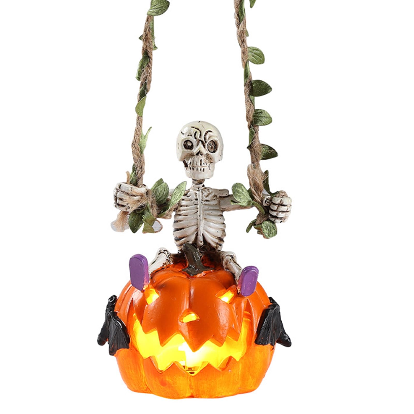 RetroNest Lighted Halloween Skeleton Ornament,Swing Pumpkin Figurine With Warm LED Lighting,Hanging Resin Spooky Statue For Indoor Home Porch Party Decor 12cm Height [object Object]