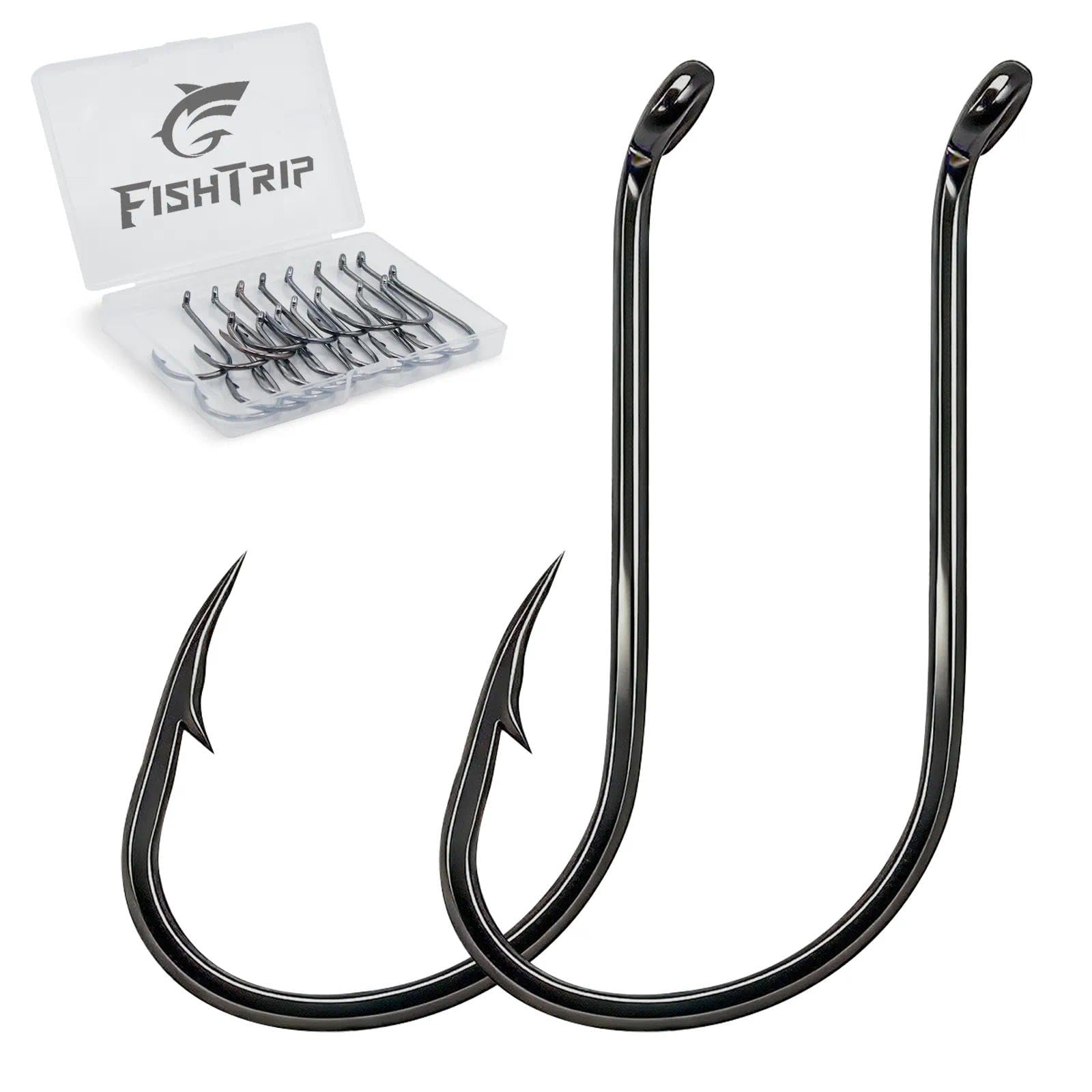 FishTrip 50/100 Pack Octopus Fishing Hooks - Offset Beak Circle Hooks for Fish Hooks Saltwater & Freshwater, Live Bait Fish Hook Black for Rigs