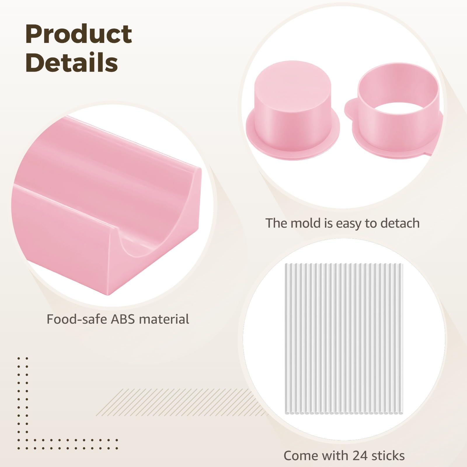 Lot de 2 moules à cake pop ABS rose, plateau de 9 in / 22,9 cm, moule rond diamètre 4,3 cm, 24 sticks de 6 in / 15,2 cm, kit de confection DIY de cake pops