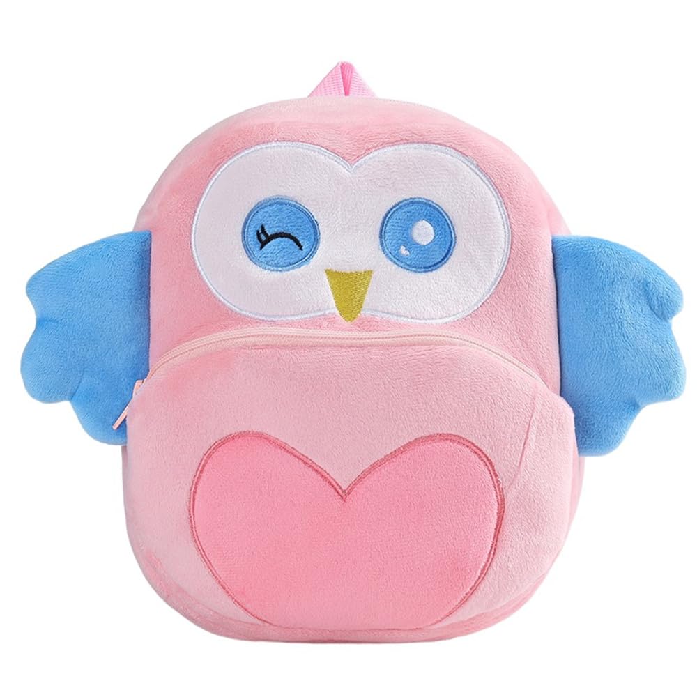 VASNOMX Cute Toddler Backpack,Mini Plush Animal Cartoon Toddler Bag Kindergarten Backpacks for Boys Girls 2-4 Years(Pink owl)