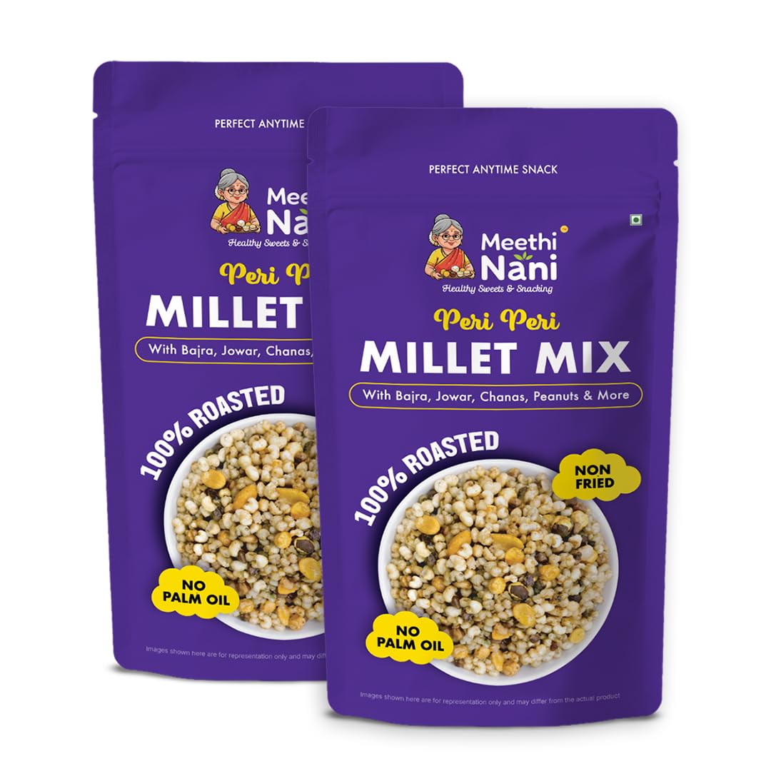 Meethi Nani Peri Peri Millet Mix, 100% Roasted, Non-Fried, with Bajra, Jowar, Chanas, Peanuts, Green Moong Dal [Pack of 2] [90g Each]-image-27