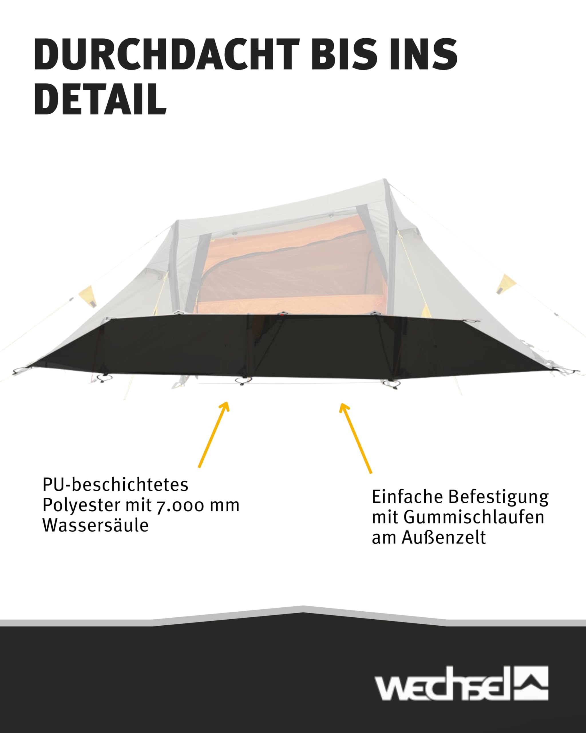 Wechsel Groundsheet Aurora I Schwarz I robuste Zelt-Unterlage Boden I Zeltplane wasserdicht mit 7000mm Wassersäule I Bodenplane aus 75D Polyester I Camping-Plane zum Schutz vor Nässe & Schmutz