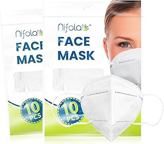 Nifola 20 Pack Disposable White Elastic Ear Loop Face Mask 5 Layer Breathable Protective Nose and Mouth Cover Guard Against Air Pollution, Dust, Pollen Soft Fabric with Reusable Bag