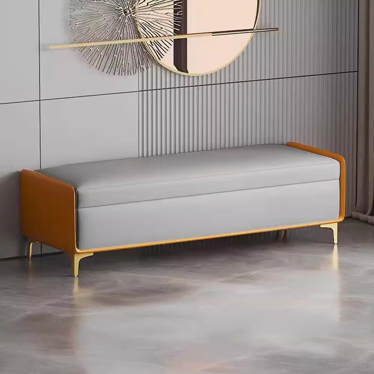 Banc ottoman avec coffre de rangement pour organiser une entrée étroite sans encombrement