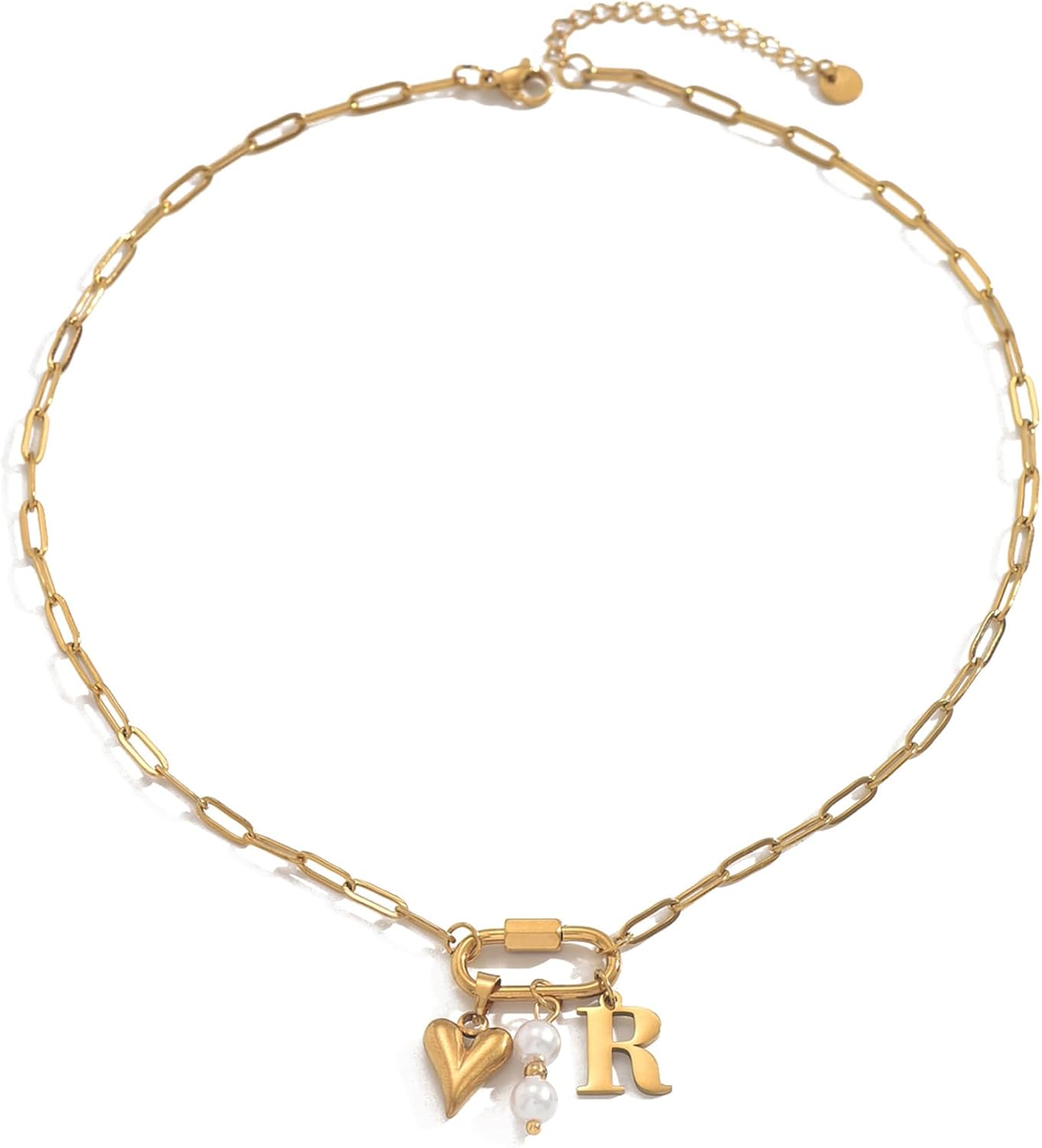 Gold Heart Initial Necklaces for Women 18K Gold Plated Dainty Pearl Letter Necklace Personalized Monogram Name A-Z Pendant Everyday Jewelry for Women