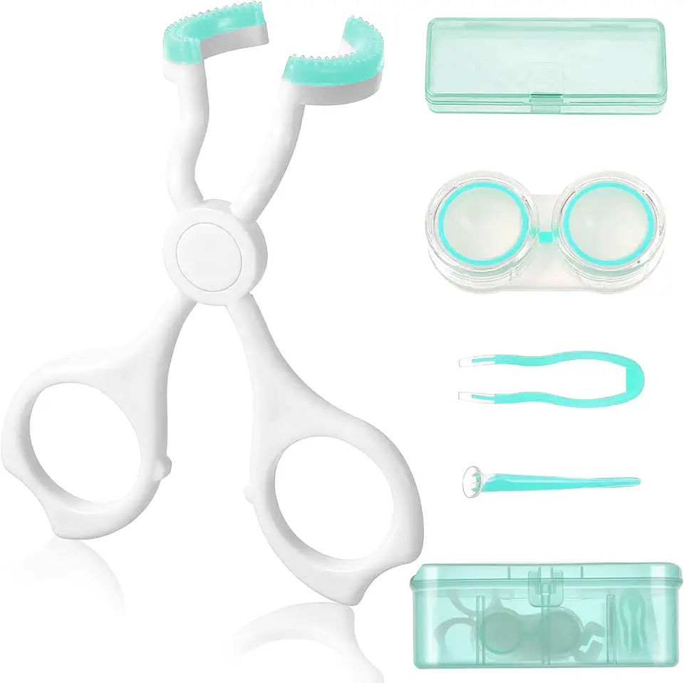 Ferramenta aplicadora de lentes de contato, abridor de olhos portátil para facilitar a aplicação/remoção de lentes de contato, com estojo para lentes de contato, ventosa + pinça com ponta macia