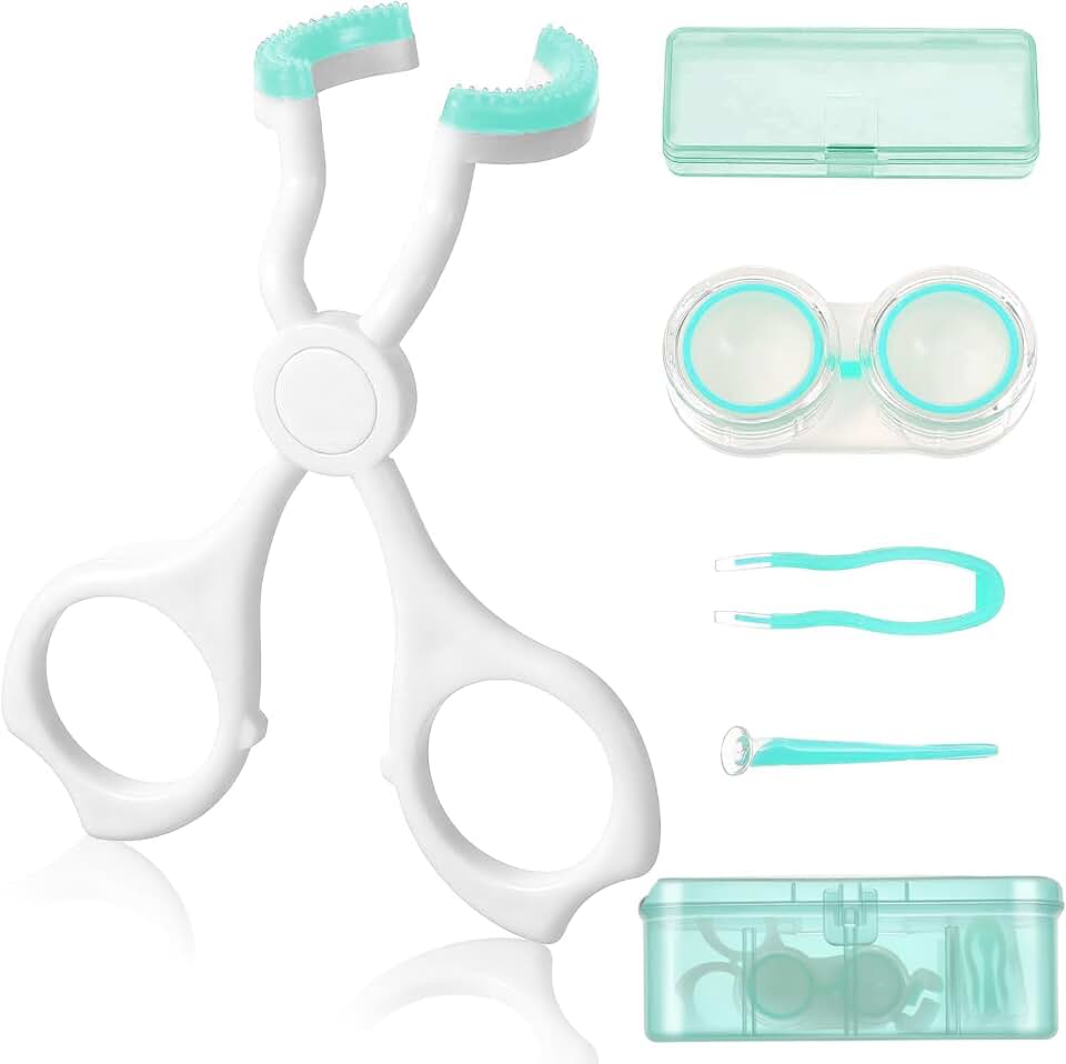 Ferramenta aplicadora de lentes de contato, abridor de olhos portátil para facilitar a aplicação/remoção de lentes de contato, com estojo para lentes de contato, ventosa + pinça com ponta macia