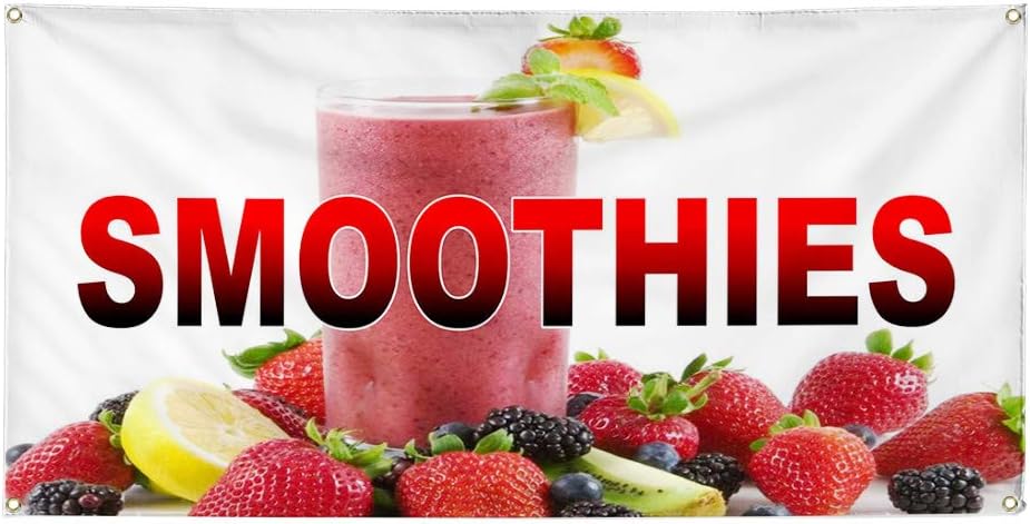 Vinyl Banner Multiple Sizes Smoothies with Background Restaurants Outdoor Weatherproof Industrial Yard Signs 4 Grommets Design Only 16x40Inches