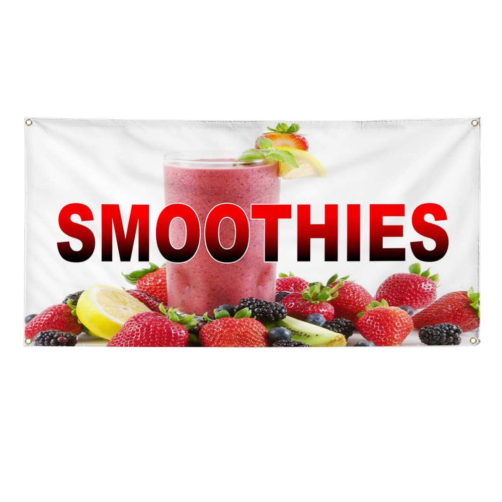 Vinyl Banner Multiple Sizes Smoothies with Background Restaurants Outdoor Weatherproof Industrial Yard Signs 4 Grommets Design Only 16x40Inches