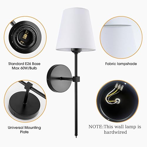 Miniatura 2 de Juego de 2 apliques de pared, lámparas de pared industriales retro, apliques de tocador de baño con pantallas de tela blanca, luces de pared para