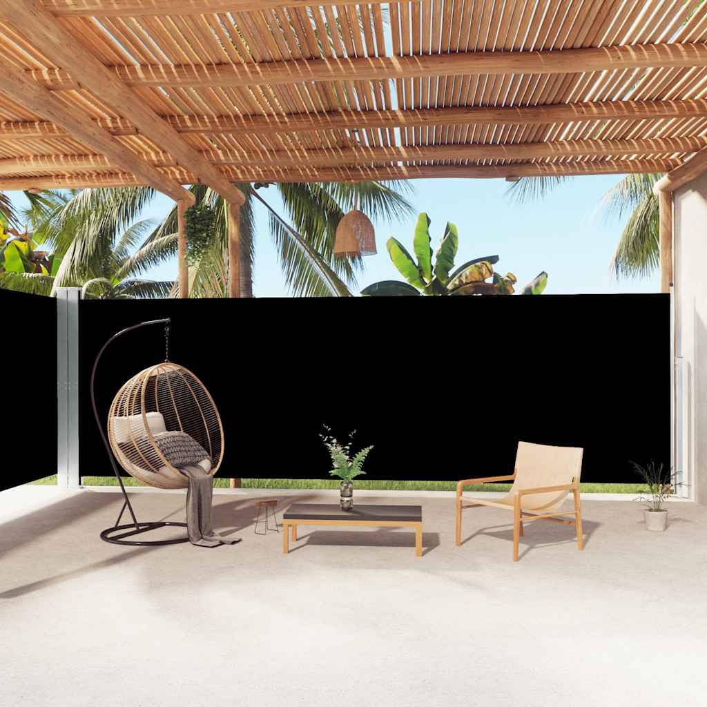 Store latéral extensible noir 200x1000 cm pour brise-vue extérieur