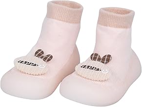 Baby Walking Sock Shoes with Anti-Slip Rubber Grip, Cotton Breathable Baby Walkers, Anti-Slip Grip Walking Slippers With Soft Sole for Infants & Toddlers