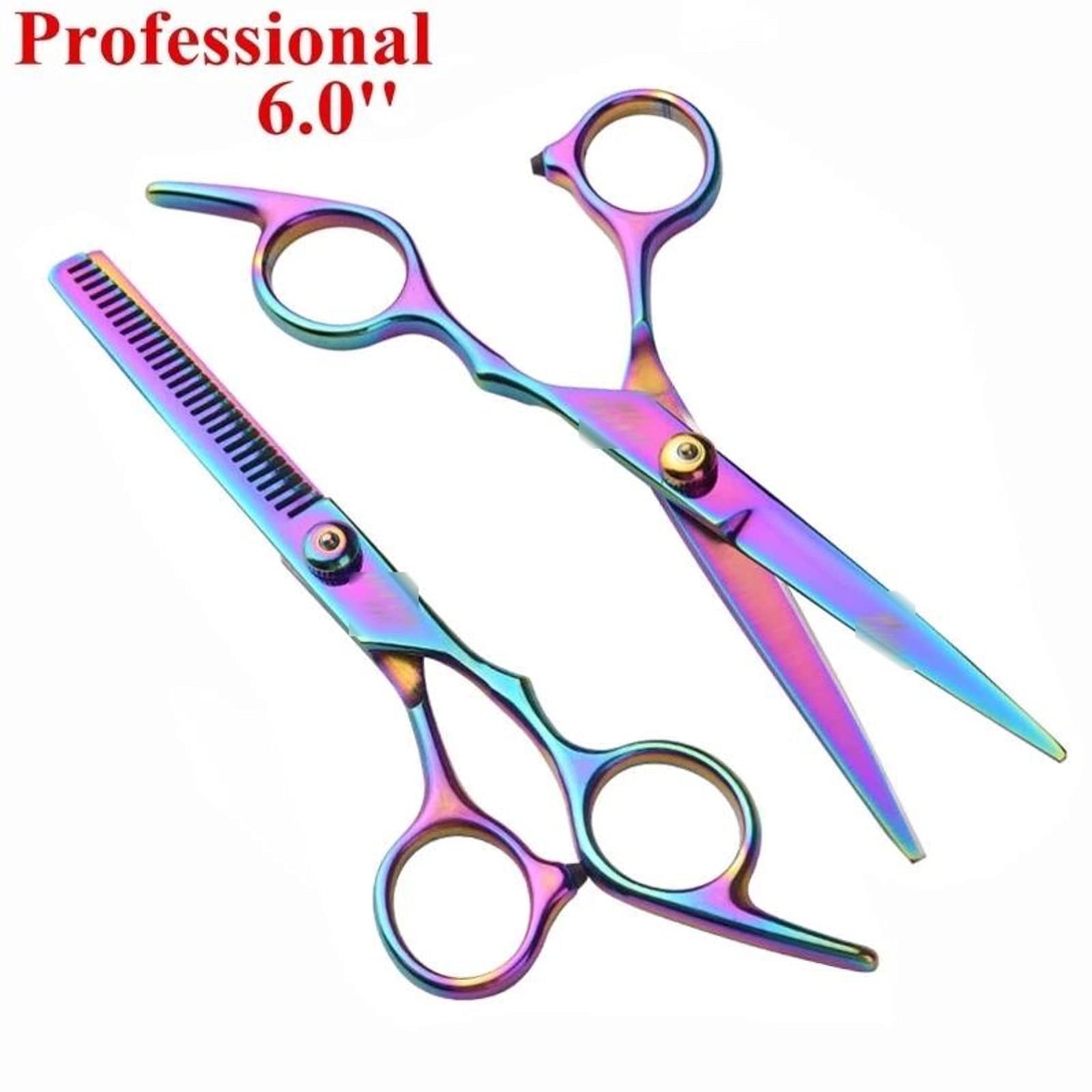 Haarschneideschere Doppelseitige dünnschere doppelte zähne dünner Schere, mischen texturing Haircut Farbe dünner Schere 6 Zoll Friseurschere/Haarschere (Color : Multicolor Cutting thinning)