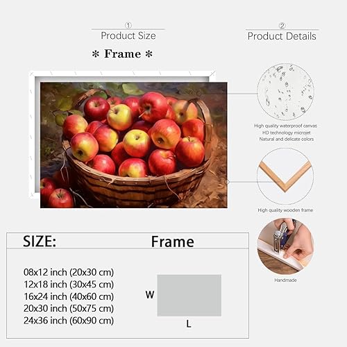 Miniatura 2 de Retro Kitchen room decor Fresh Apple Fruit aesthetic poster print artwork wall sticker for living rooms bedrooms and home decor24x36inch Framed