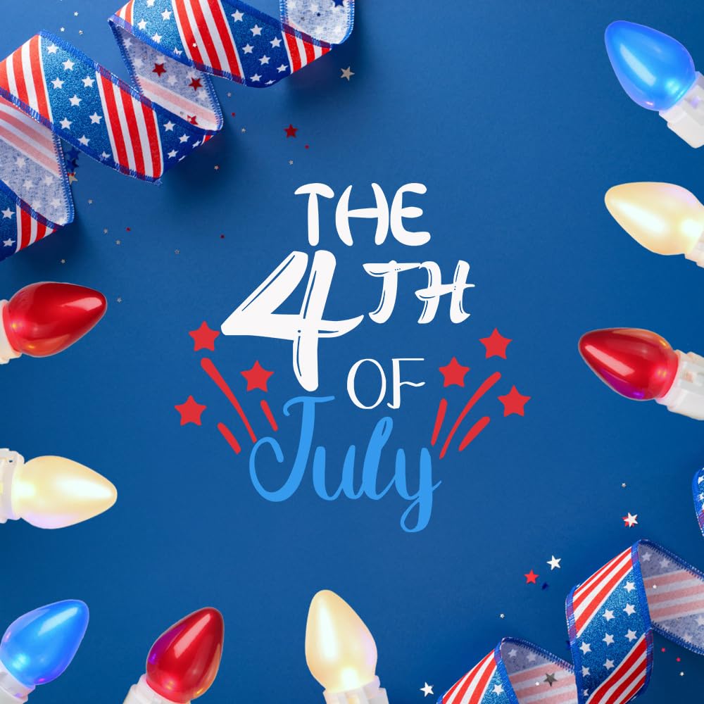 4th of July Lights, Red White Blue White Wire, C3 Glass 13.5 ft 50 LED Plug in Lights for Independence Day Celebration Party Memorial Day Patriotic Holidays Decor