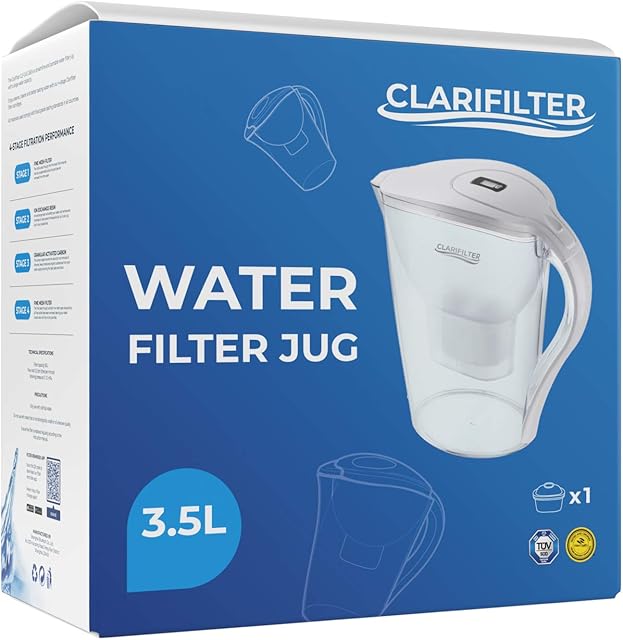 Clarifilter Water Filter Jug 3.5L with Electronic Filter Reminder with one free filter - including extra based on selection