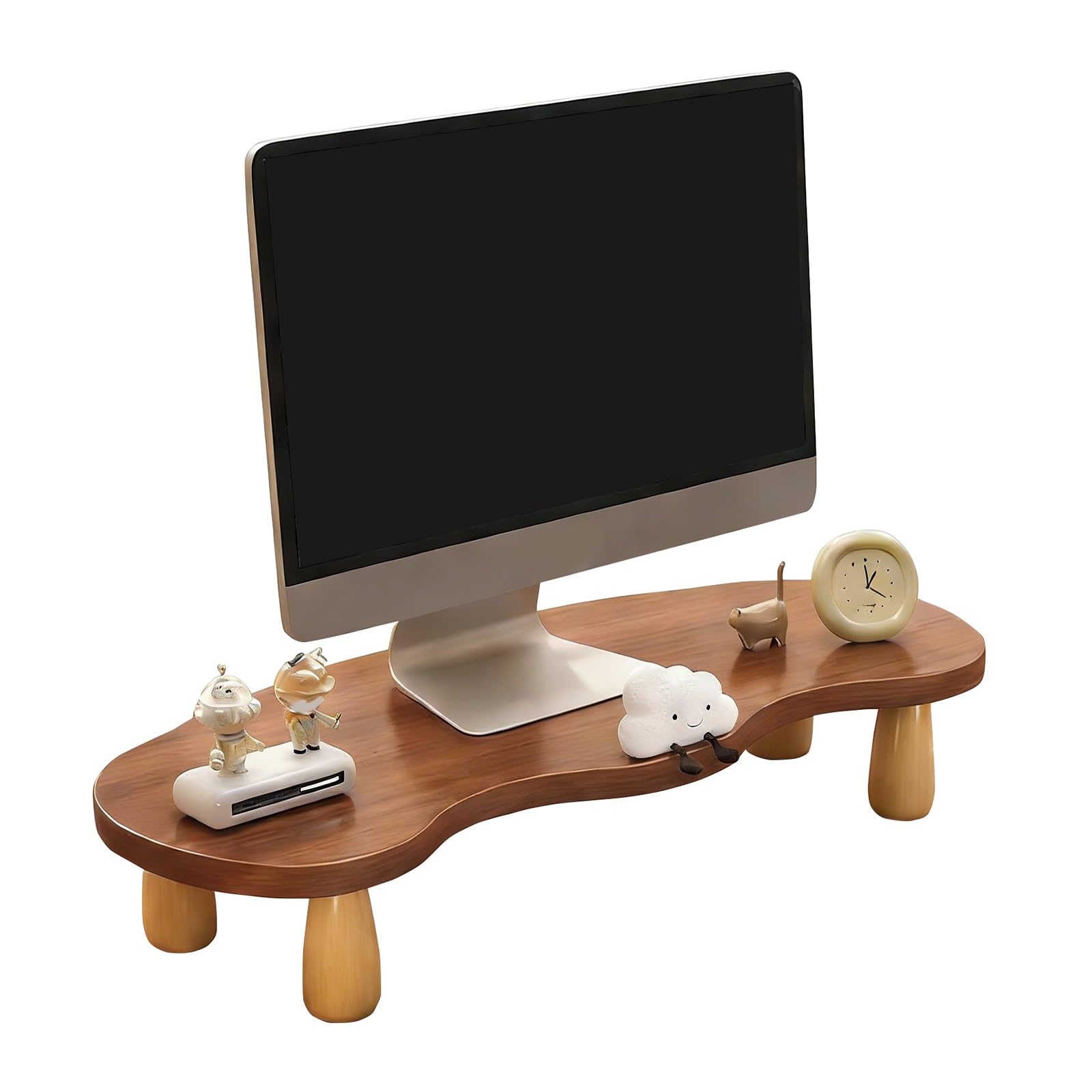 Rialzo Drewniany stojak na monitor, do domu i biura, oszczędność miejsca, 59.9 cm, podstawka pod monitor z gumowymi nogami, brązowy design dla lepszej omiki