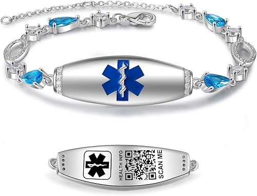 Vista 28 de Pulseras médicas mejoradas para hombres y mujeres con código QR, pulseras de identificación de alerta médica, pulsera de acero de titanio que se