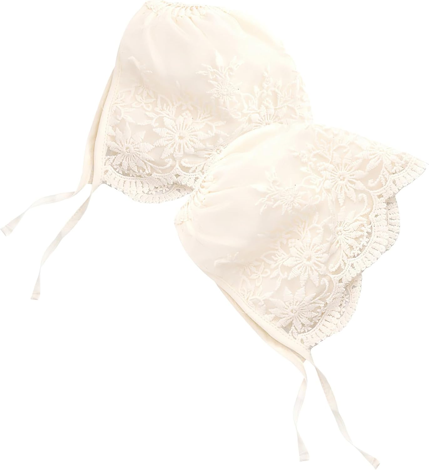 Garneck Summer Baby Bonnets 2pcs Beige Princess Hat Lace Cap for Newborn Girls