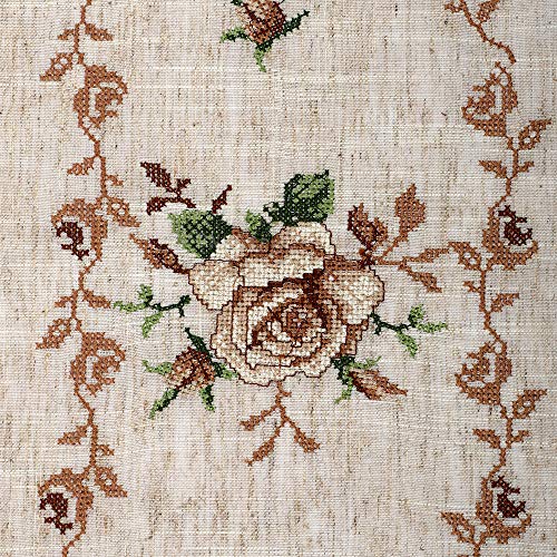 Image of MONKDECOR (O.F) Cut Work Cross-Stitch Embroidery Dining Table Runner (Size-15x70 Inches)- Gold & Brown Color