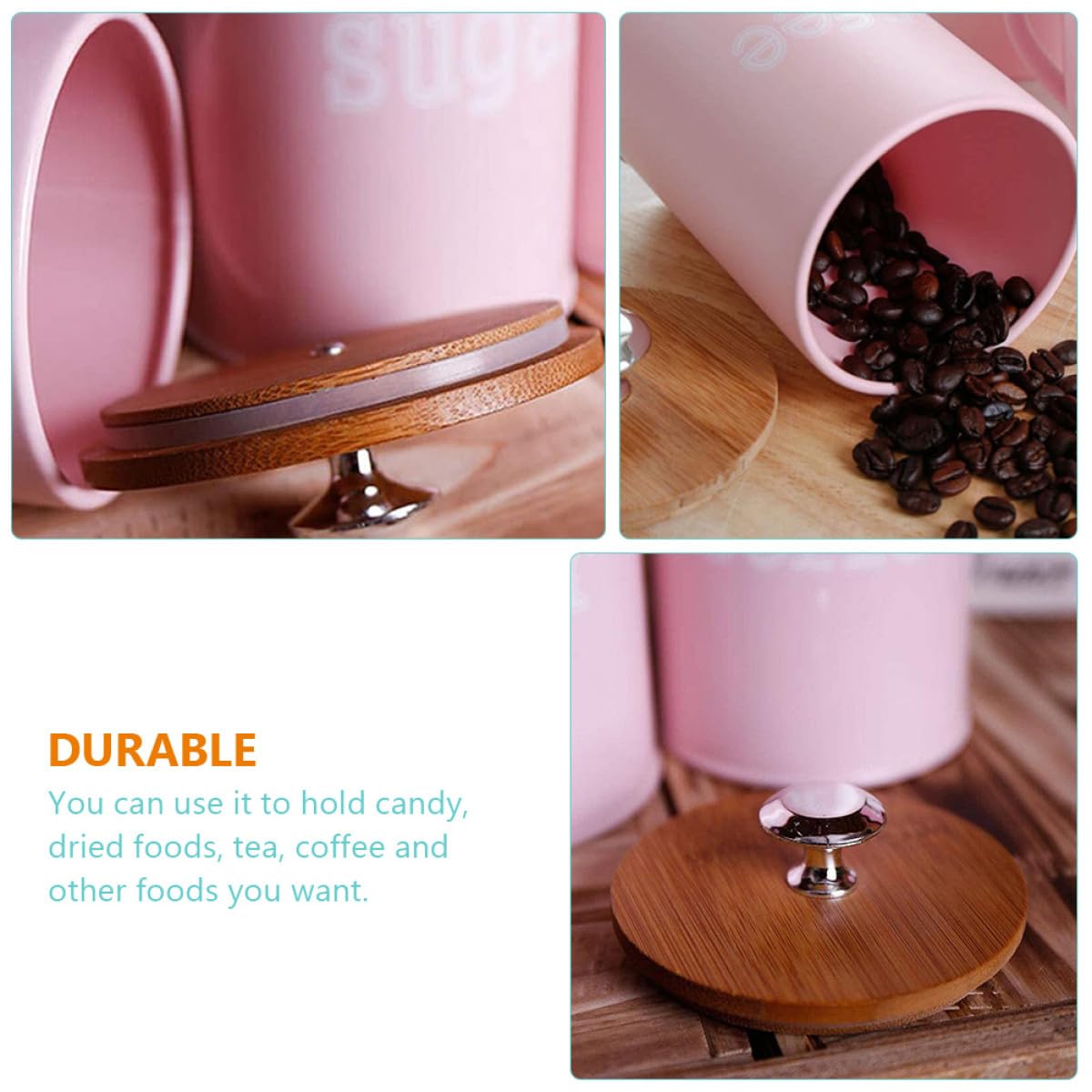 Sosoport Set 3 Barattoli per Conservazione Alimenti Secchi in Vetro Trasparente con Coperchio in Bambù, Contenitori Decorativi per Tè, Cereali, Chicchi di Caffè, per Cucina e