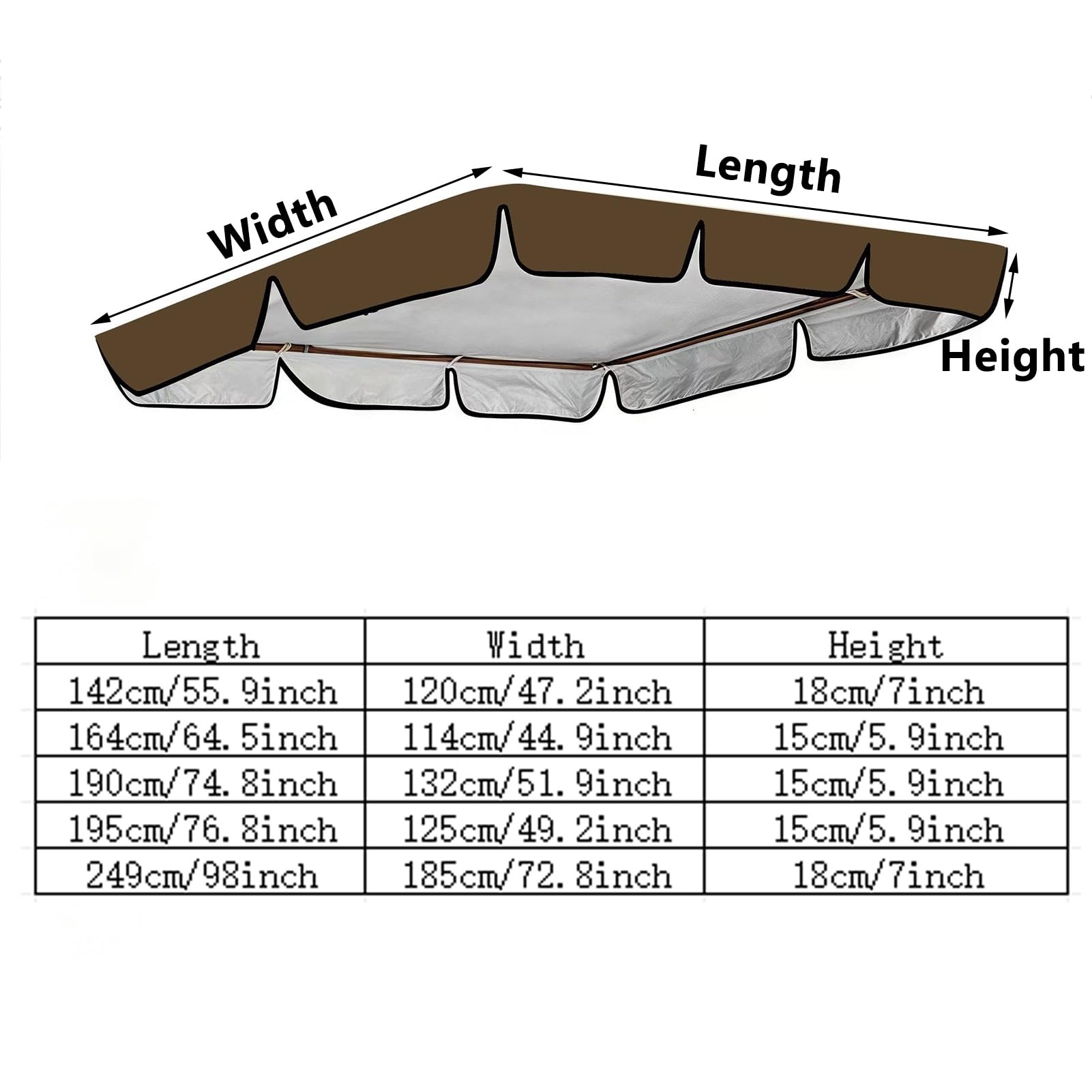 Cappottina per Dondolo da Giardino 2 e 3 Posti, Tetto di Ricambio per Altalena da Patio Poliestere Impermeabile 210D per Mobili da Veranda(195x125x15cm/77x49x6in)