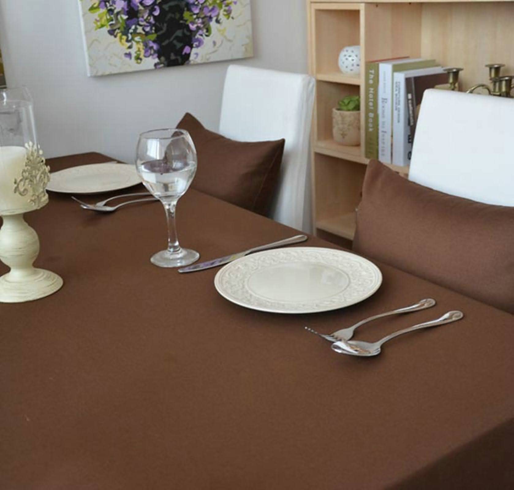 Tischdecke Klein Set Kitchen Table Cloth Schlichtheit In Reiner Farbe Tischdecke Baumwolle Gestreift Tischschoner Unterlage rutschfest Braun Tischschutz Dekoration 140X200Cm