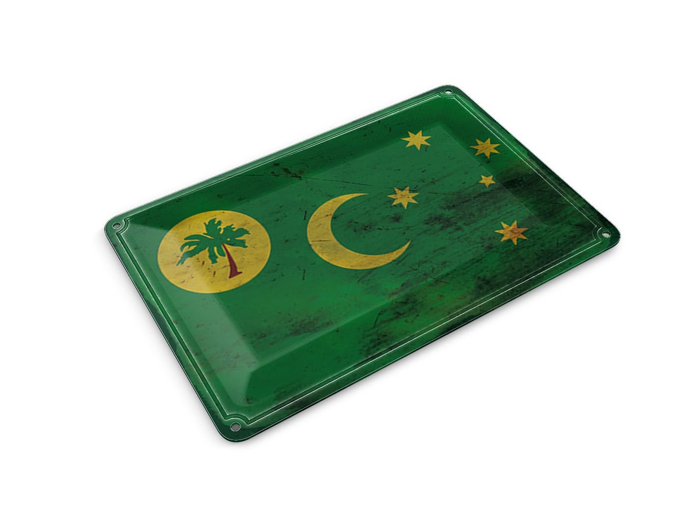 Femer Tin Postcard Flag Cocos Islands 14 x 10 cm Rust Decorative Sign