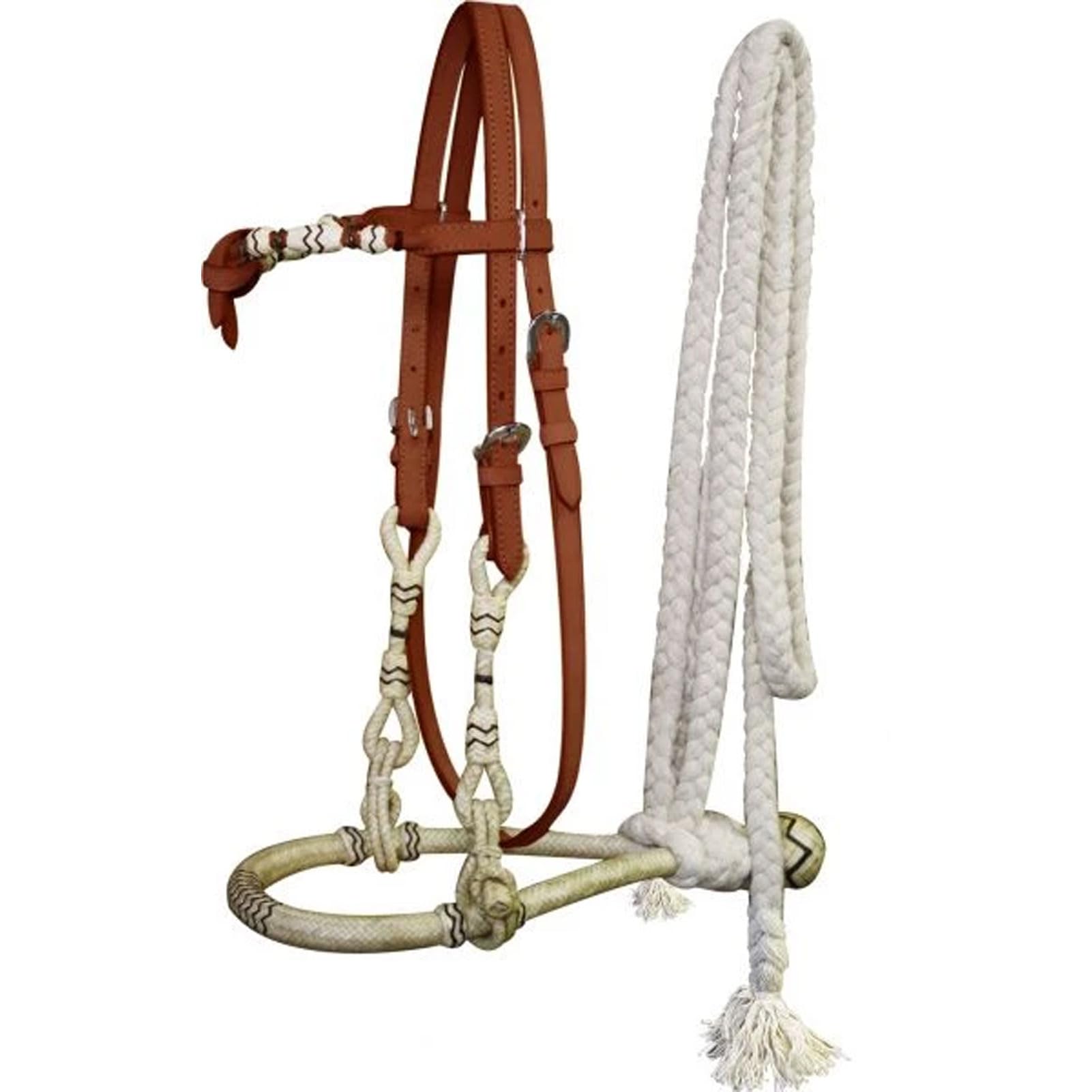 Showman Leather Futurity Knot Rawhide Show Bosal w/Cotton Mecate Reins (Medium)