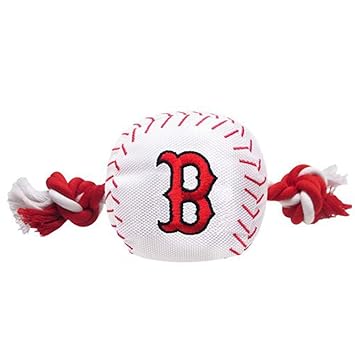 MLB BOSTON RED SOX Baseball Rope Toy for DOGS & CATS. Tough nylon, Sporty Baseball Design, Heavy-duty ropes with Inner SQUEAKER