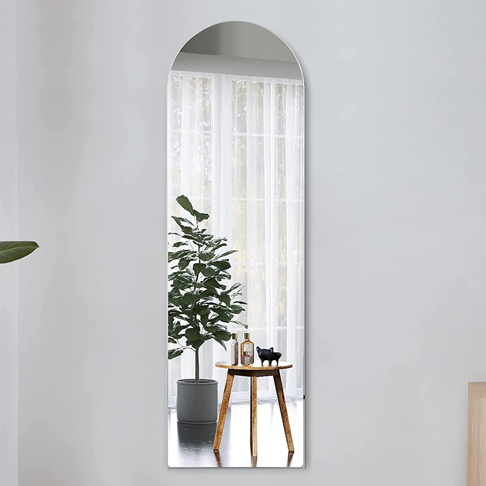Kasibie Arch Full Length Mirror, 47"x14.5" Full Body Mirror, Wall Mounted/Over The Door Arched Mirror, Long Hanging Mirror for Bedroom Living Room (White)