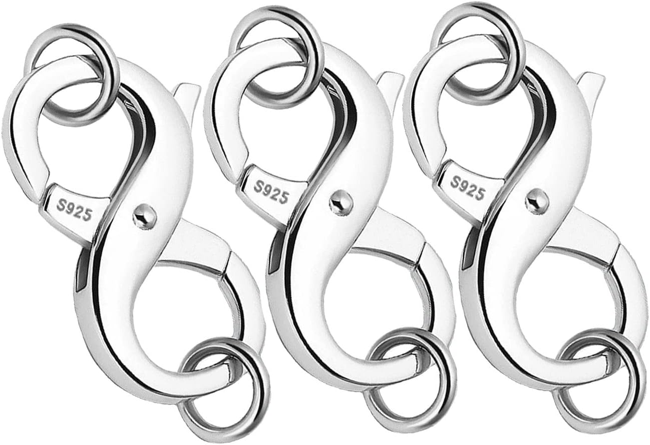 Dailyacc S925 Double Opening Lobster Clasp Sterling Silver and Gold Necklace Bracelet Extender Clasps and Closures for DIY Jewelry