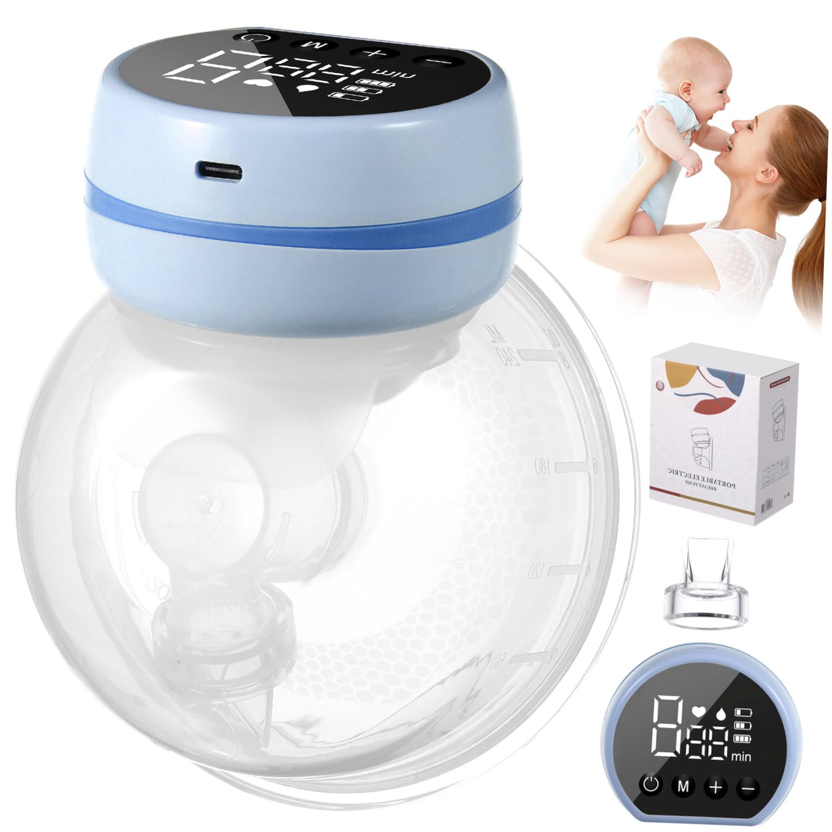 Sosoport Tiralatte Elettrico Indossabile per Allattamento Design Pratico e Silenzioso Perdite Raccoglitore Latte Facile con Flangia e Contenitore