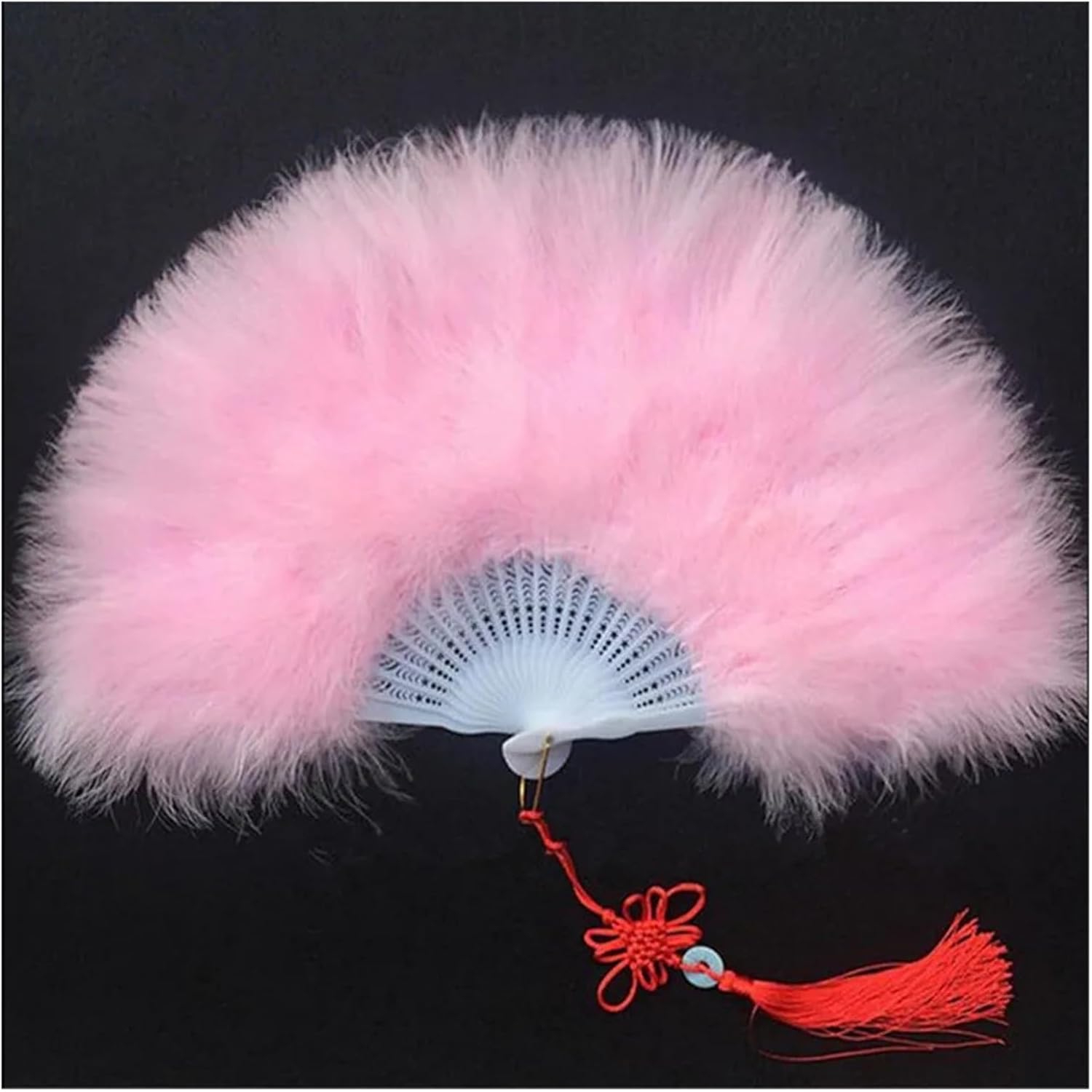 Pink Color Thick Fluffy Folding Feather Hand Fan Female Girl Dance Party Decoration
